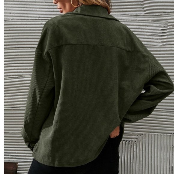Casual Button up Corduroy Oversized Jacket Shacket Green - Picture 5 of 6